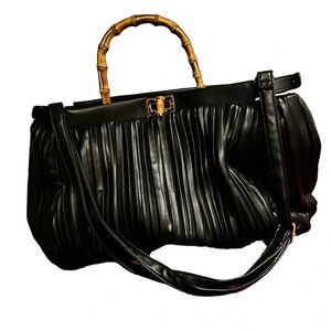 Sondra Roberts Luxury Bamboo handle pleated vegan leather Large tote bag